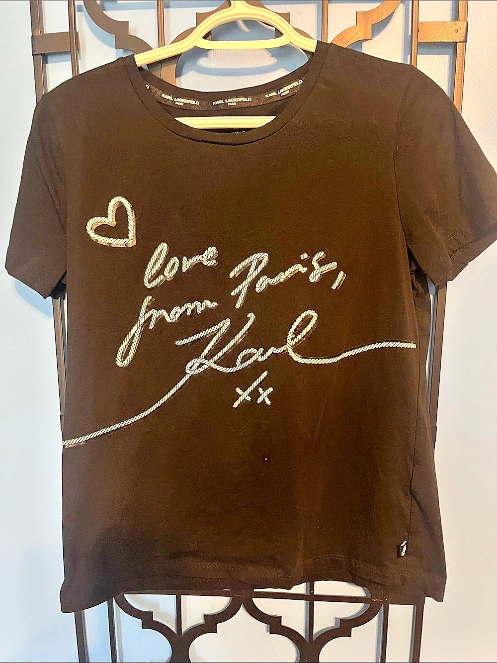 Karl Lagerfeld Paris Love From Paris Eiffel Tower Graphic Tee Black, Small